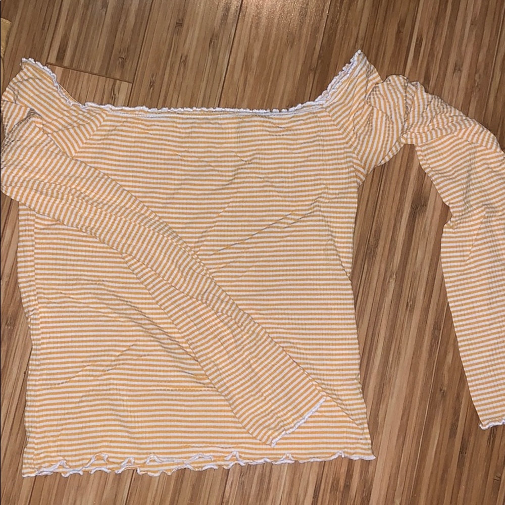 Yellow off the shoulder ruffled top